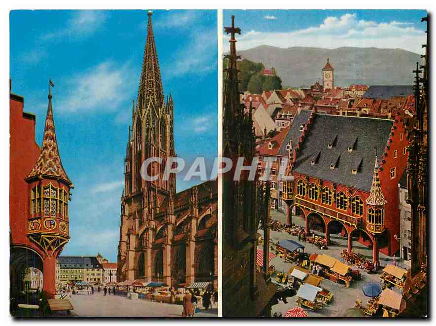 CPM Freiburg/Schwarzwald Das Muenster und Markt am histo. ''Kaufhaus''