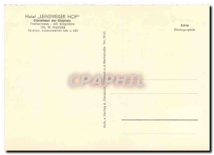 CPM Hotel "Leinsweiler Hof" Gaestehaus der Suedpfaiz — Verso