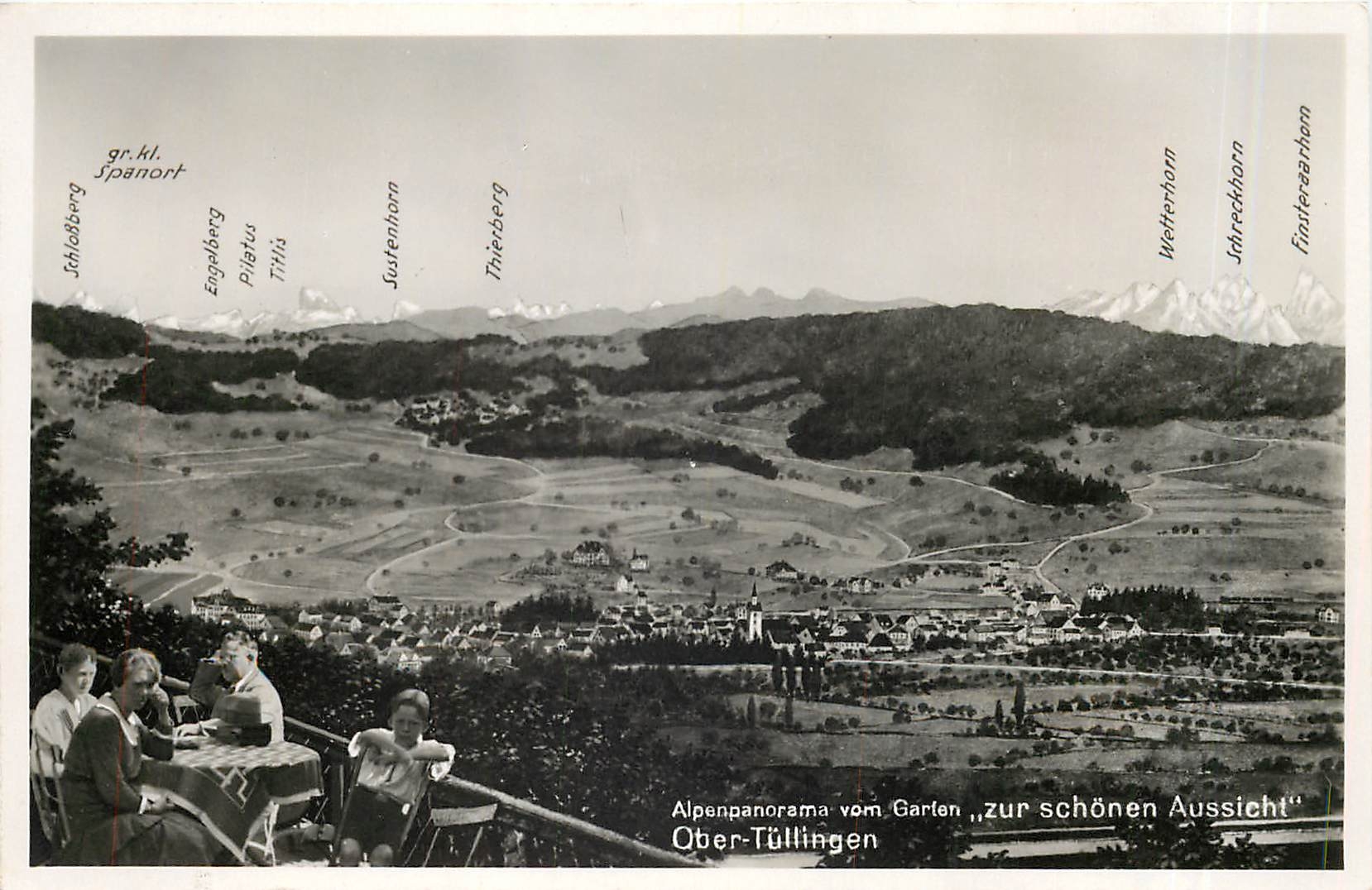 CPM Alpenpanorama von Garlen "zur Schoenen Aussicht" Ober-Tuellingen