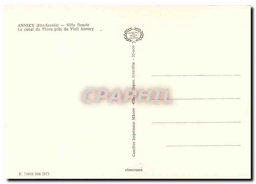 Alt Annecy — Kanal du Thiou — Verlag Combier Imprimeur Mâcon — Rückseite