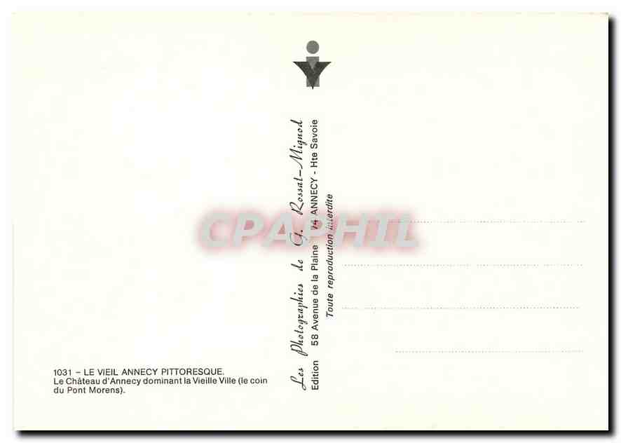 Le Château d'Annecy dominant la Vieille Ville — Le coin du Pont Morens — Édition G. Rossat-Mignod — Back