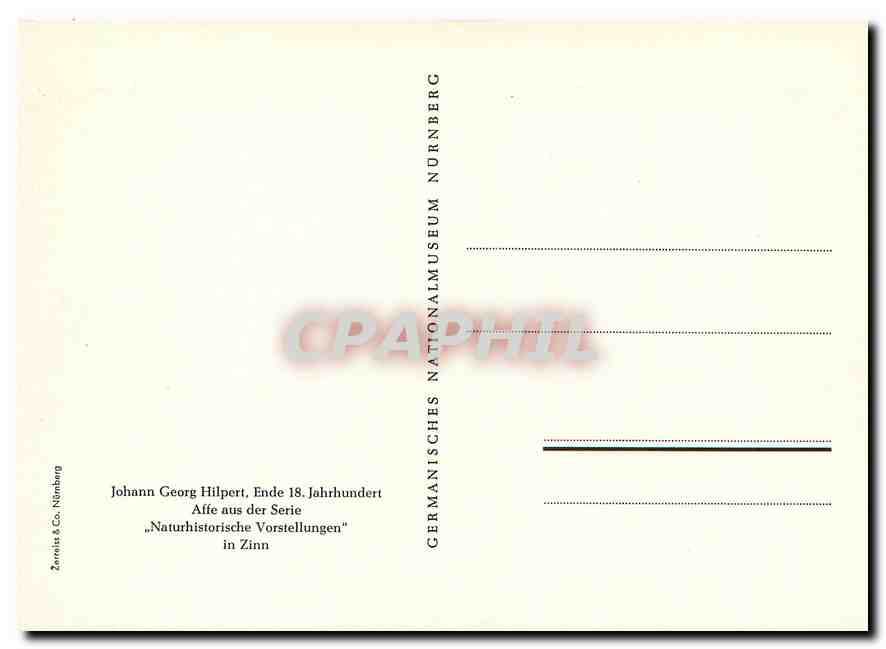 Singe de la série "Naturhistorische Vorstellungen" — Johann Georg Hilpert, fin du XVIIIe siècle — éditeur Zerrniss & Co. Nürnberg — Rückseite