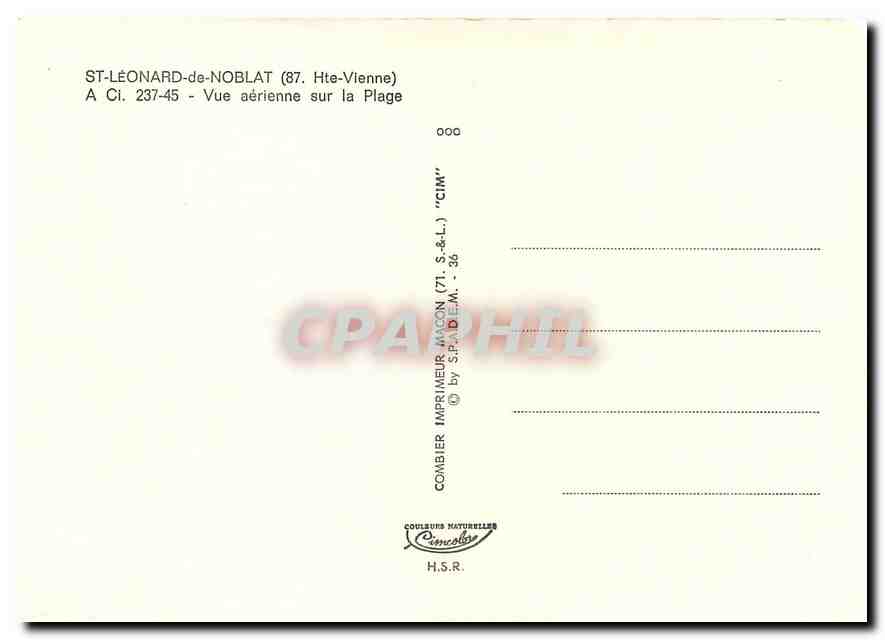 CPM St-Leonard-de-Noblat Vue aerienne sur la Plage — Rückseite