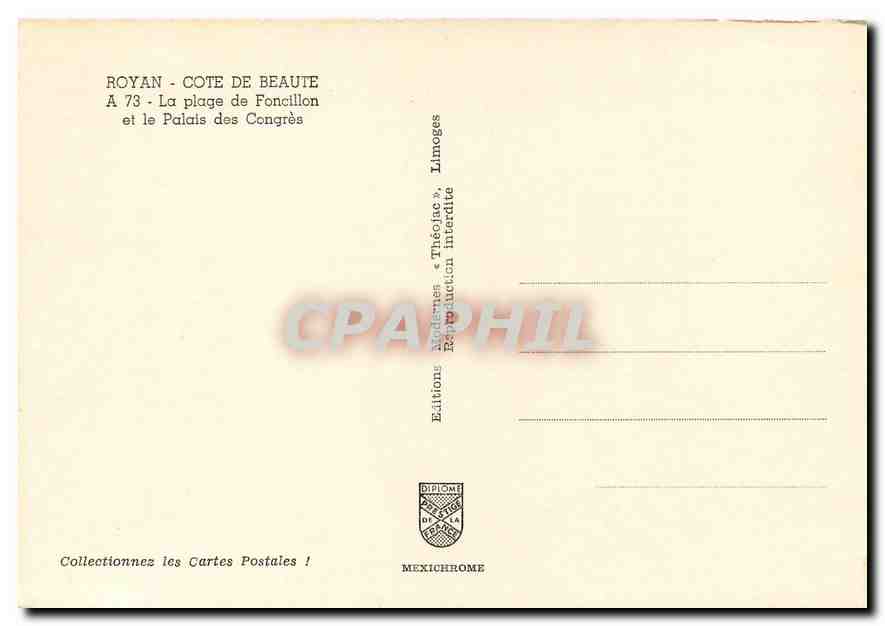 CPM Royan - Cote de Beaute La plage de Foncillon et le Palais des Congres — Rückseite