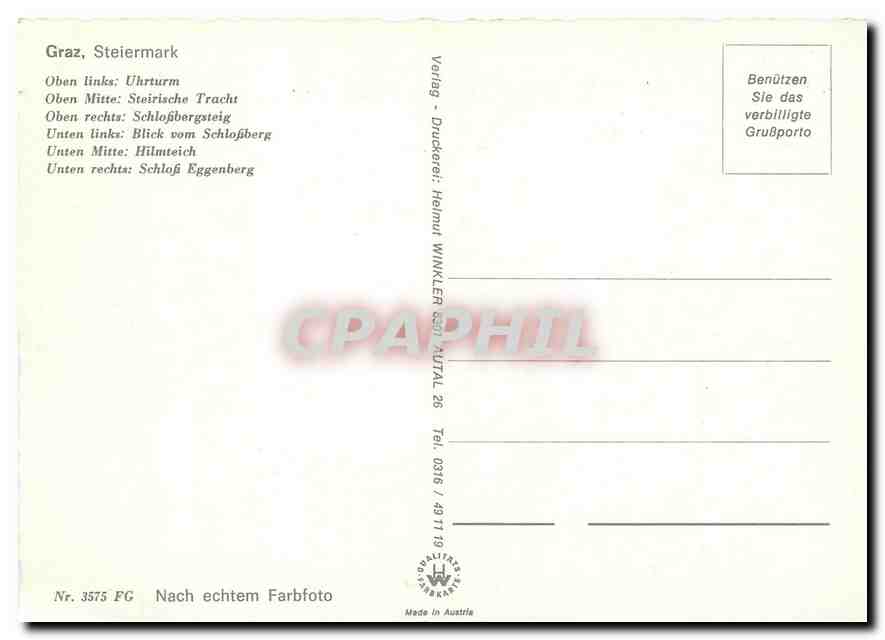 CPM Gruesse aus der Bluemenstadt Graz — Rückseite