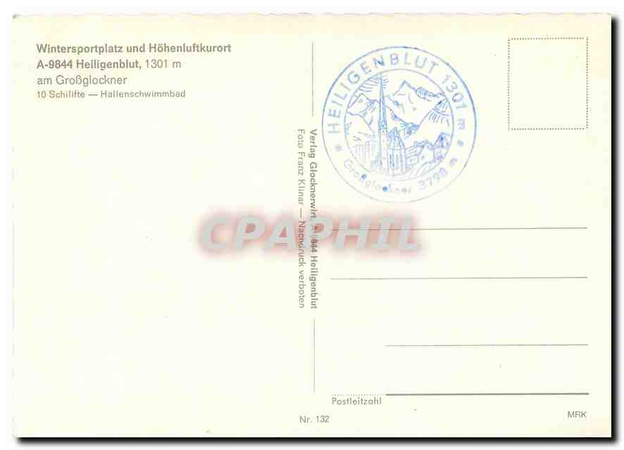 CPM Wintersportplatz und Hoehenluftkurort Heiligenblut 1301m am Grossglockner — Rückseite