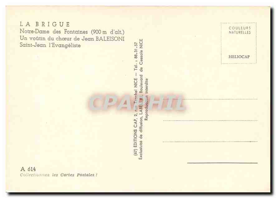 CPM La Brigue Notre-Dame des Fontaines (900m d'alt.) Un voutin du choeur de Jean Baleisoni Saint-Jea — Verso