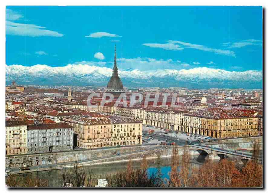 CPM Torino Vue generale - La Mole Antonelliana et vue sur la chaine des Alpes