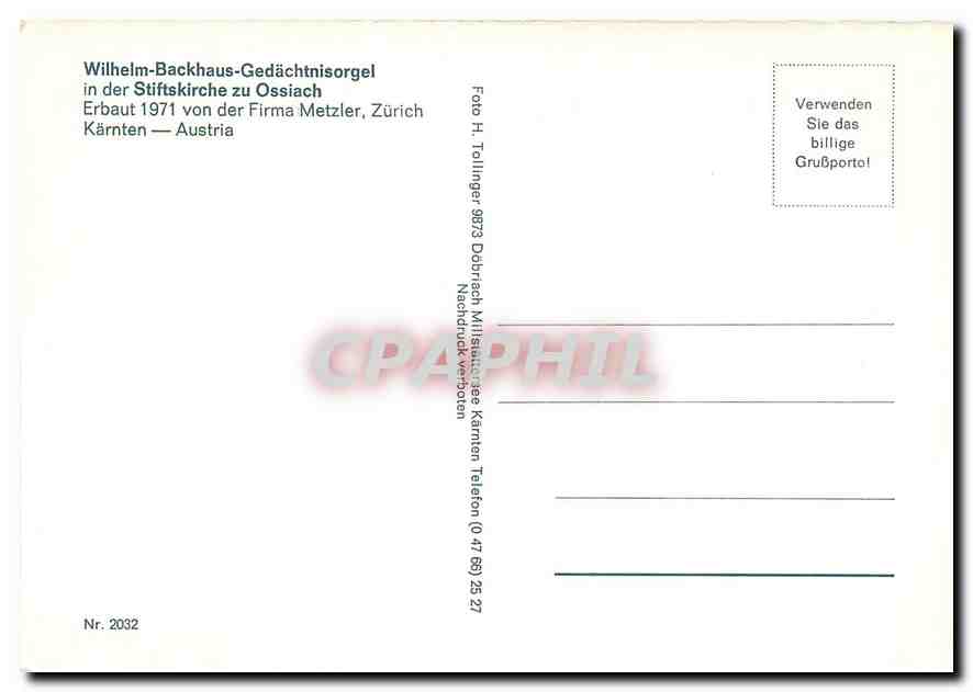 CPM Wilhelm-Backhaus-Gedaechtnisorgel in der Stiftskirche zu Ossiach — Rückseite