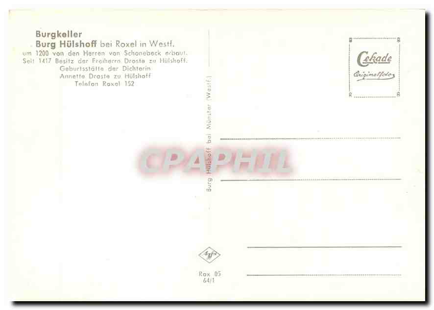 CPM Burgkeller Burg Huelshoff bei Roxel in Westf. — Rückseite