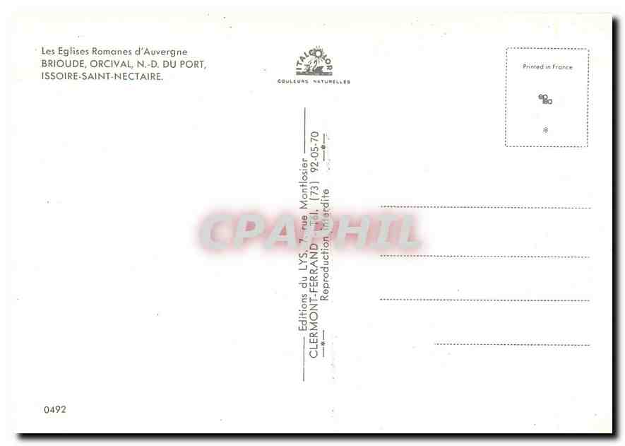 CPM Eglises Romanes d'Auvergne — Verso