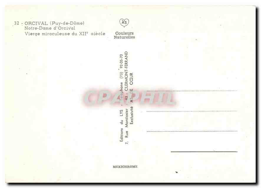 CPM Orcival Notre-Dame d'Orcival Vierge miraculeuse du XIIe siecle — Rückseite