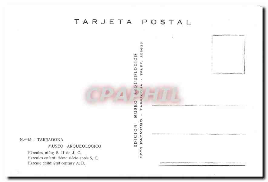 CPM Tarragona Museo Arqueologico Hercules enfant: 2eme siecle apres S.C. — Verso