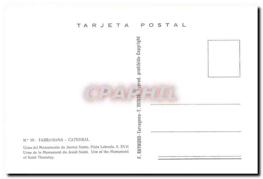 CPM Tarragona - Catedral Urne de le Monument de Jeudi Saint — Rückseite
