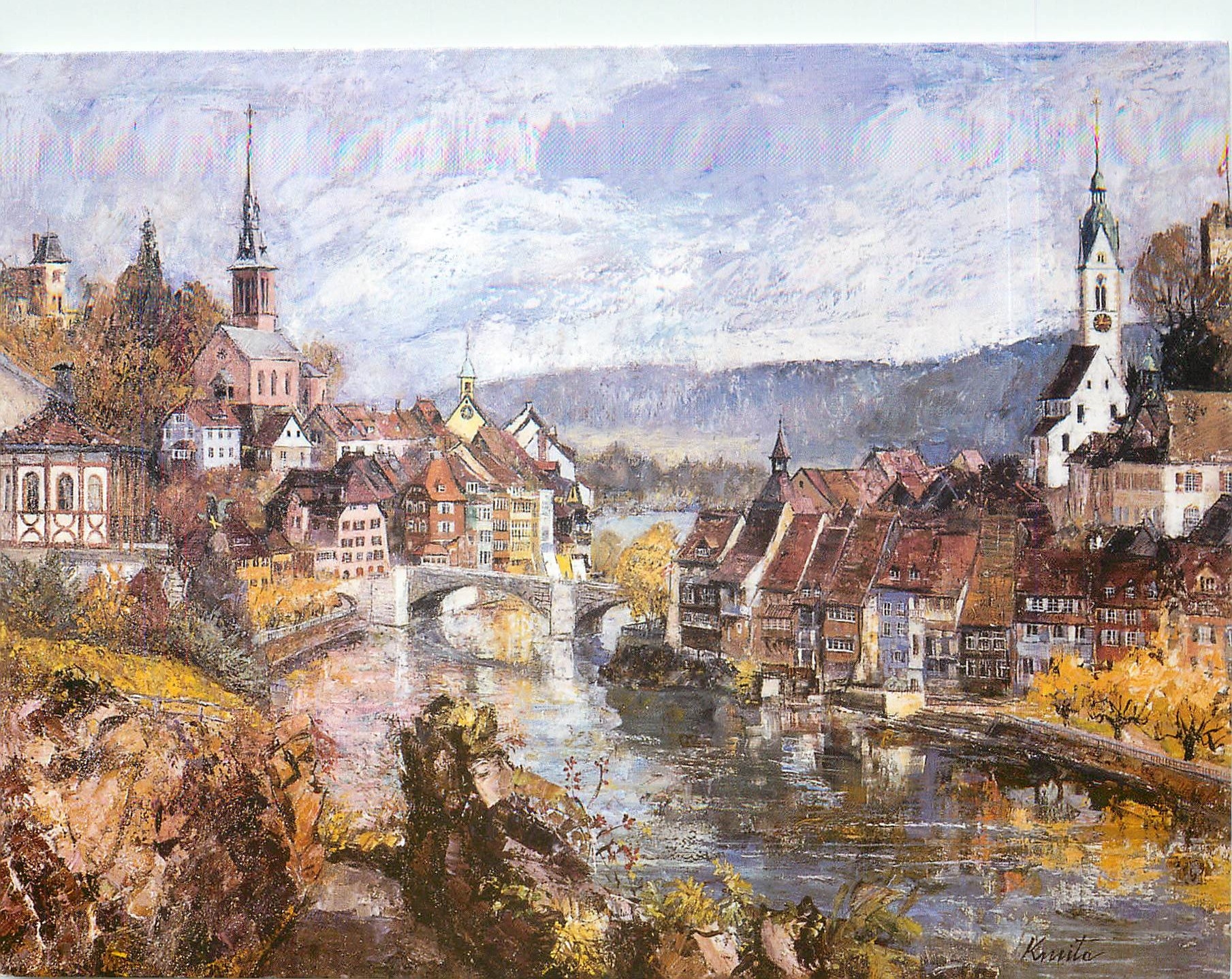 Laufenburg — vue romantique — Oeuvre de Franciszek Kmita, édition Hugo Arzner