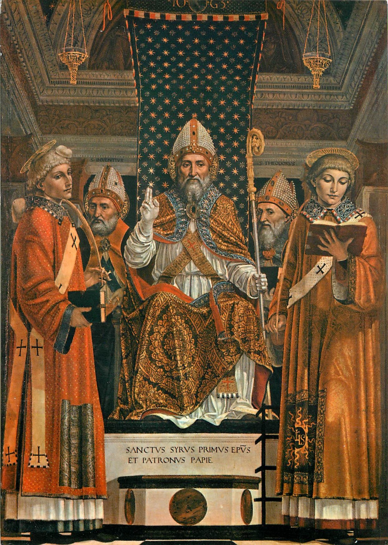 CPM Certosa di Pavia St. Siro among the 4 saints - Bergognone's painting