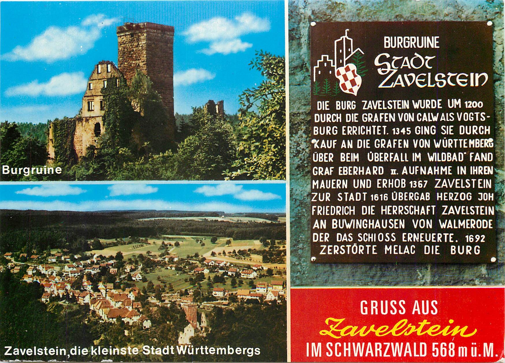 CPM Gruss aus Zavelstein im Schwarzwald 568 m ue. M.