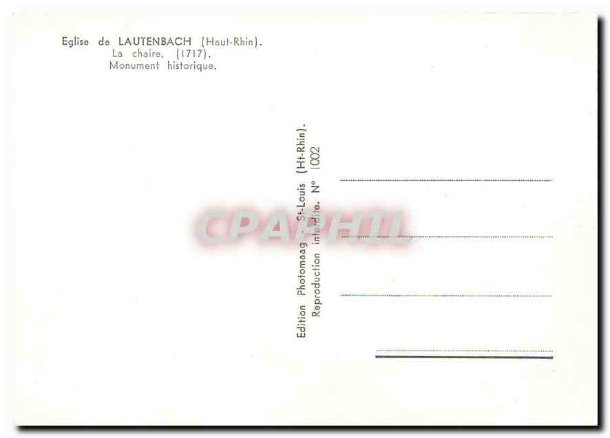 CPM Eglise de Lautenbach. La chaire (1717) Monument historique — Back