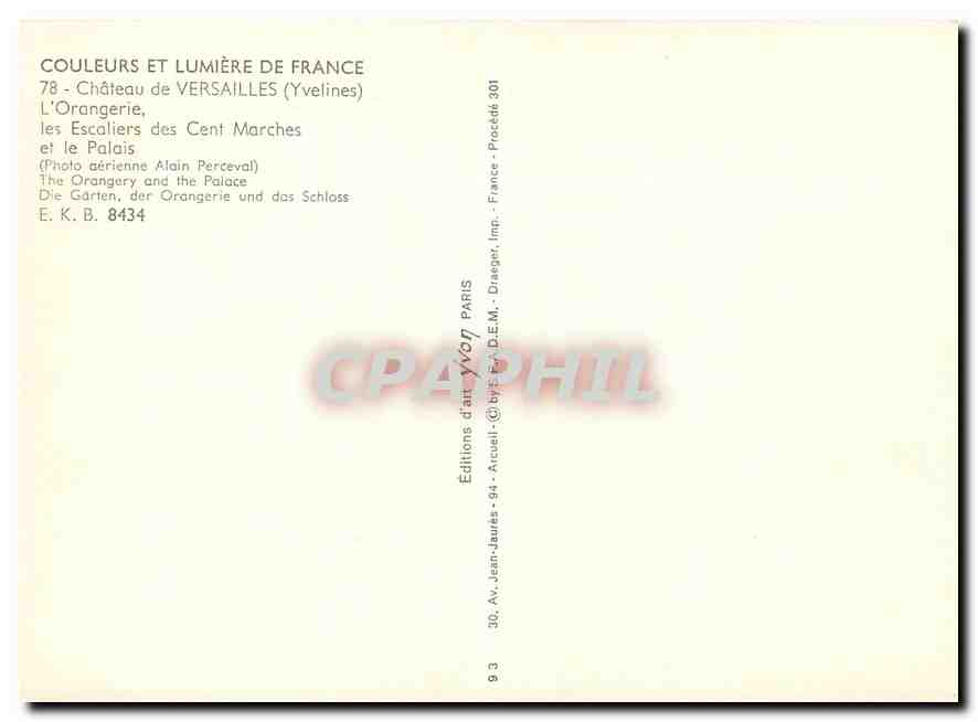 CPM Chateau de Versailles L'Orangerie les Escaliers des Cent Marches et le Palais — Verso
