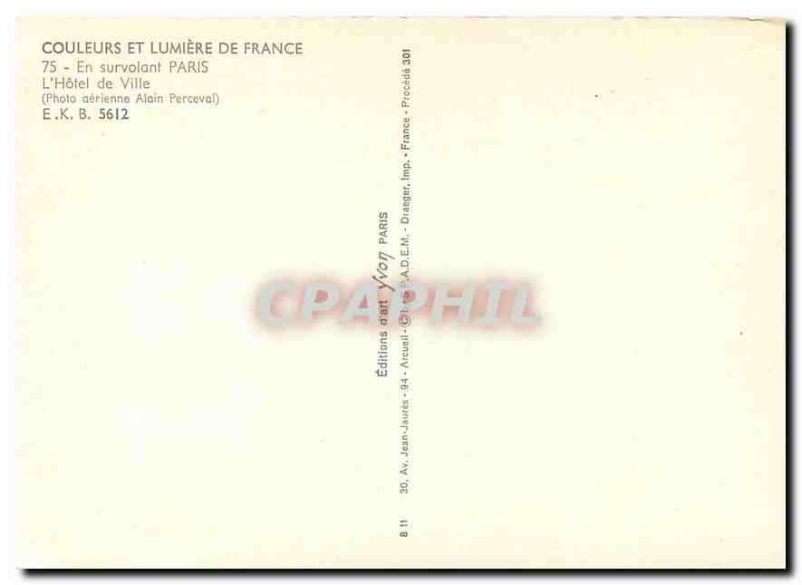 CPM En survolant Paris L'Hotel de Ville — Rückseite