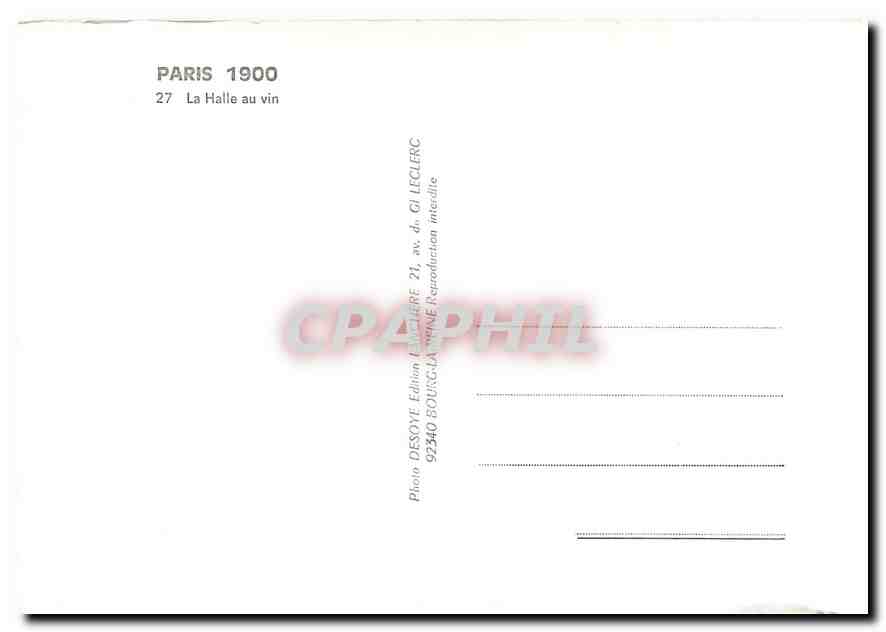 CPM Paris 1900 La Halle au vin — Rückseite