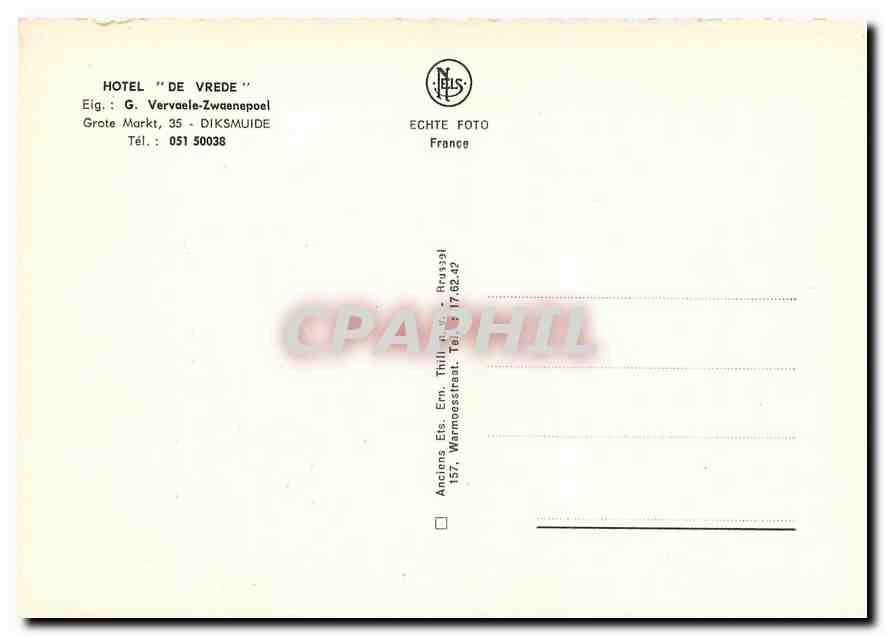 Hôtel de la Paix — Gasthof de Vrede — Diksmuide — Éditeur : Echte Foto — Reverso