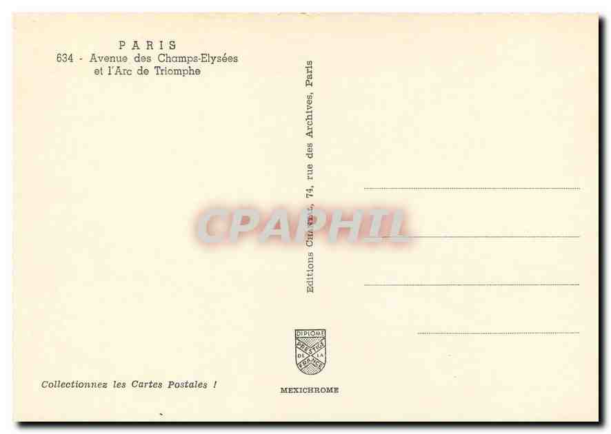 CPM Paris Avenue des Champs-Elysees et l'Arc de Triomphe — Rückseite