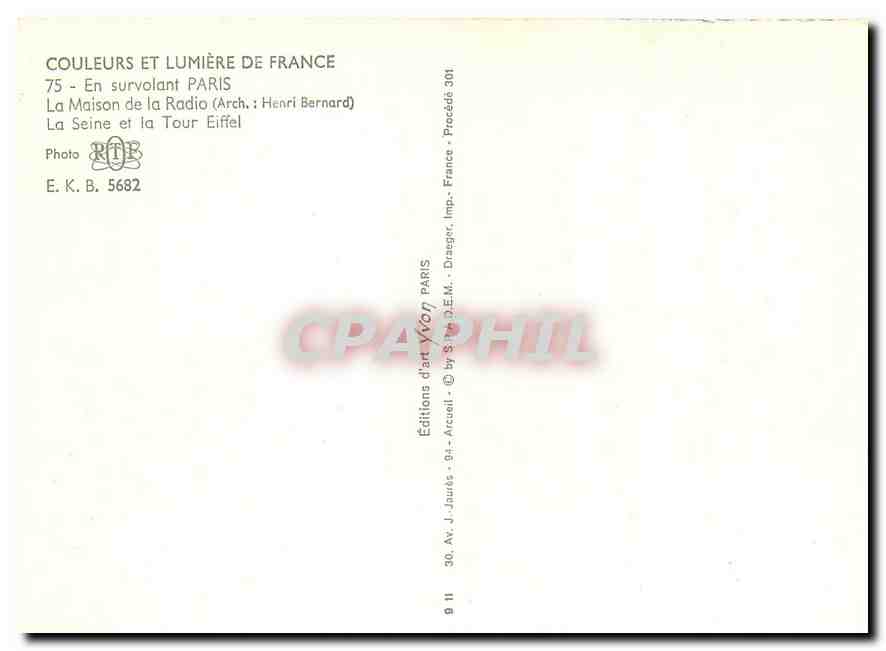 Paris — Vue aérienne de la Tour Eiffel et de la Seine — Éditions J. Jauks — Verso