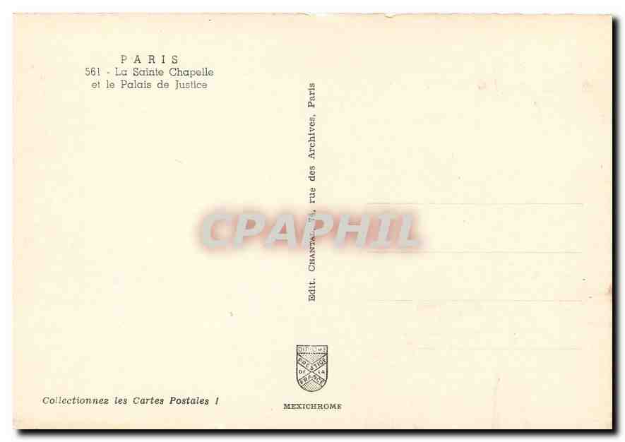 CPM Paris La Saint Chapelle et le Palais de Justice — Rückseite