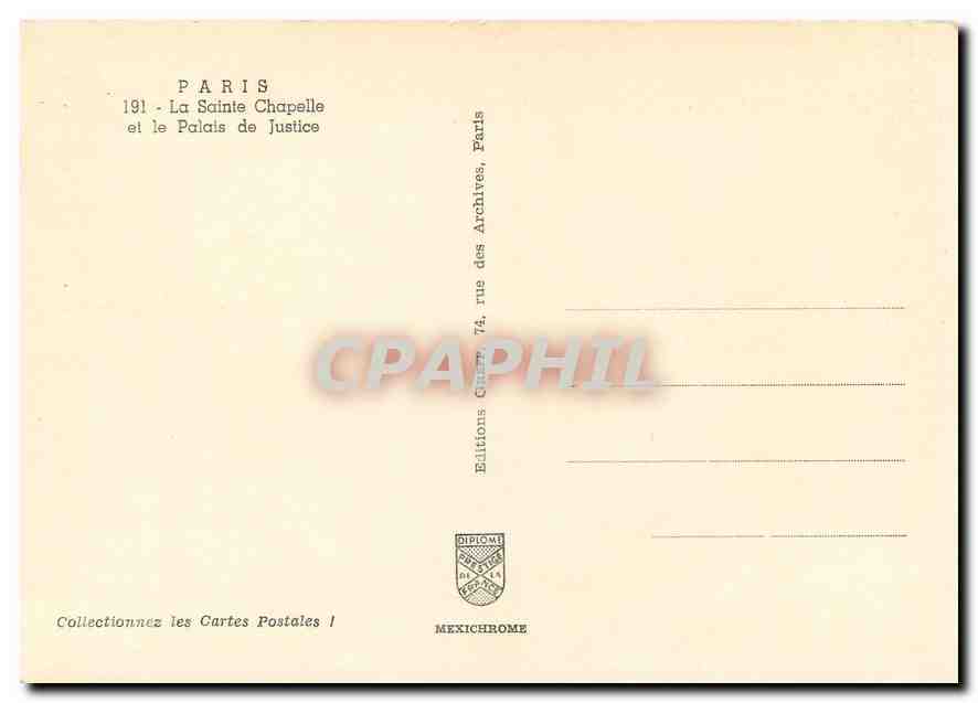 CPM Paris La Saint Chapelle et le Palais de Justice — Rückseite