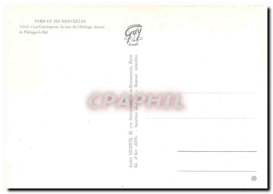 CPM Paris et ses Merveilles La Conciergerie — Rückseite