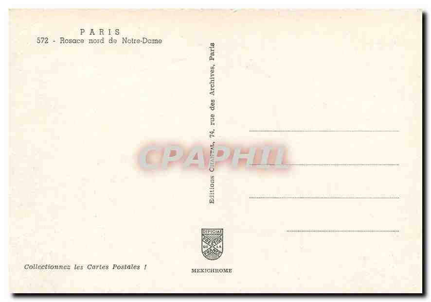 CPM Paris Rosace nor de Notre-Dame — Verso