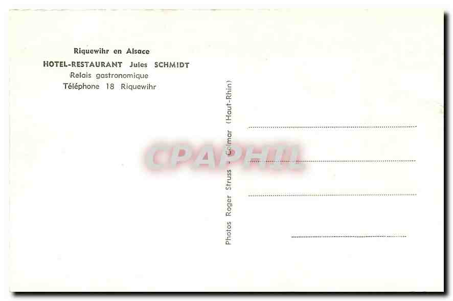 CPM Riquewihr en Alsace Hotel-Restaurant Jules Schmidt — Rückseite