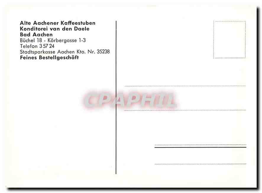CPM Alte Aachener Kaffeestuben Konditorei van den Daele Bad Aachen — Rückseite