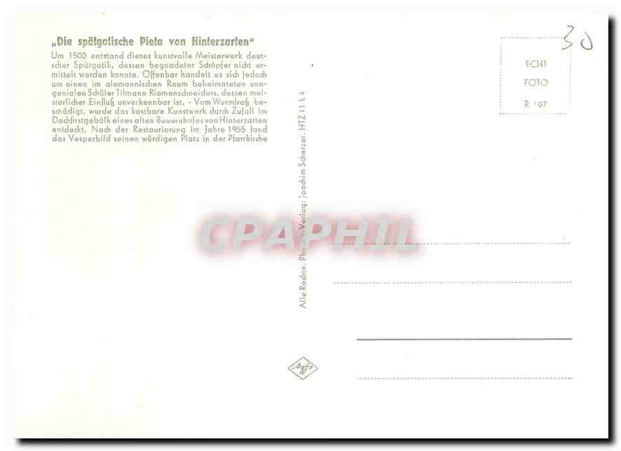 CPM "Die Spaetgotische Pieta von Hinterzarlen" — Verso