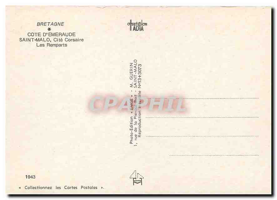 Saint-Malo, Cité Corsaire — Los Muros de Defensa — Editor Emgé, n°3073 — Reverso