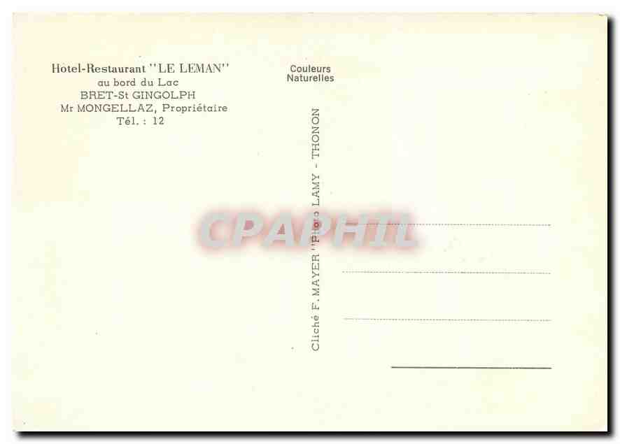 CPM Hotel-Restaurant "Le Leman" Bret St Gingolph Mr Mongellaz — Rückseite