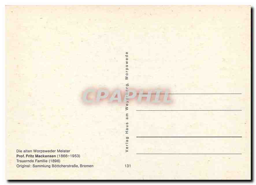 CPM Prof. Fritz Mackensen (1866-1953) Trauernde Familie (1896) — Verso