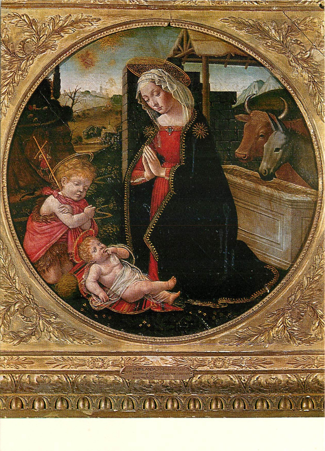 Madonna mit dem Kind und dem Heiligen Johannes dem Täufer — Schule von Ghirlandaio, Ende des 15. Jahrhunderts — Wiechmann-Bildkarten, Nr. 1608