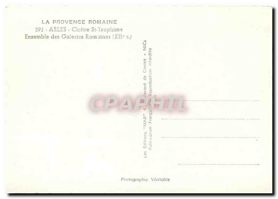 CPM Arles - Cloitre St-Trophime Ensemble des Galeries Romaines (XIIe s.) — Rückseite