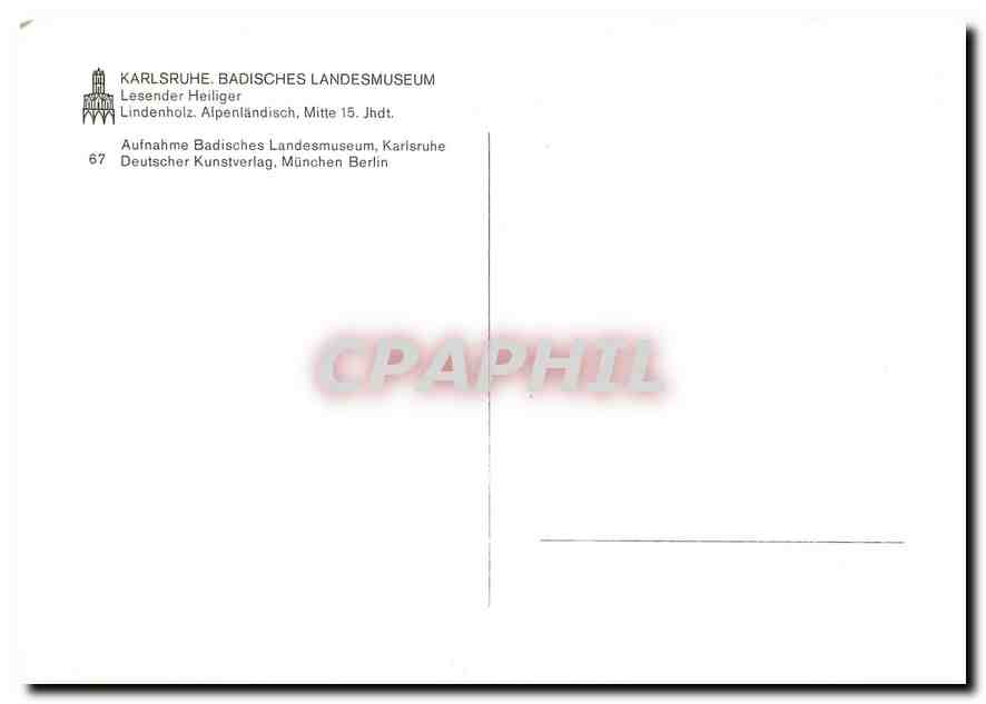 CPM Karlsruhe Badisches Landesmuseum Lesender Heiliger — Rückseite