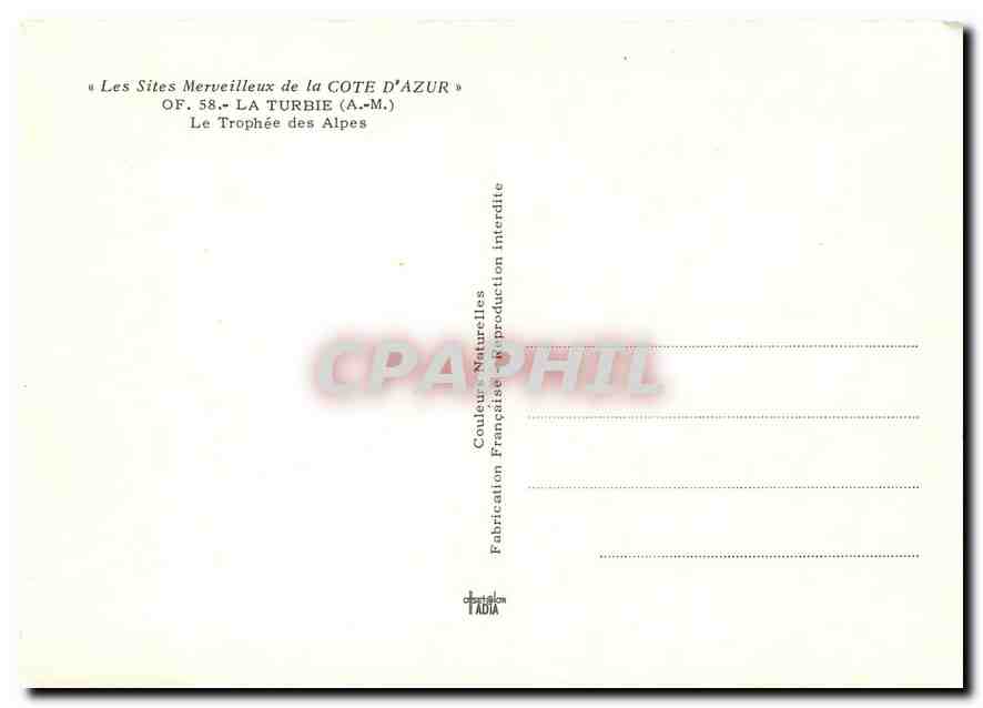El Trofeo de las Alpes — La Turbie — OF. 58 — Editor: Fabralon TADIA — Reverso