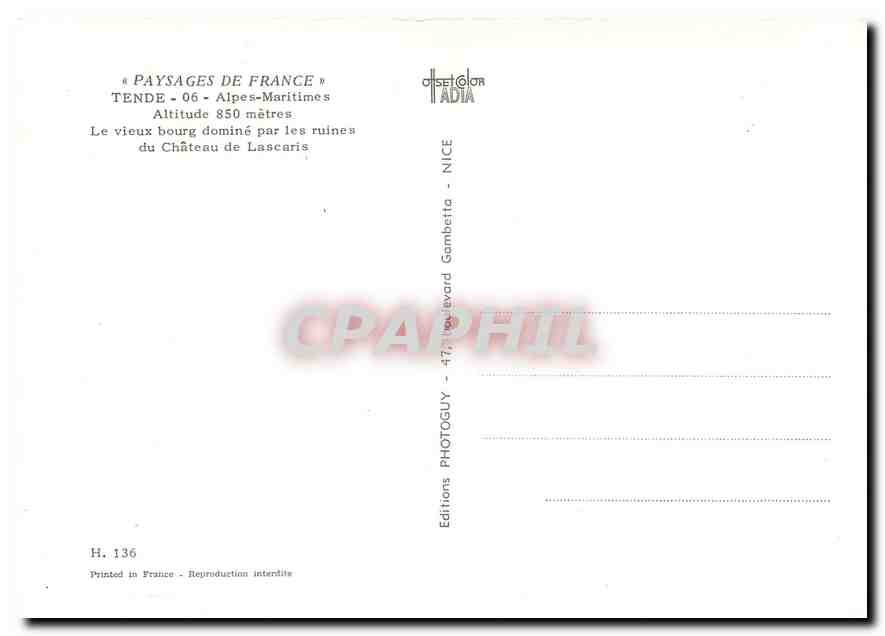 Tende - Alpes-Maritimes — Le vieux bourg dominé par les ruines du Château de Lascaris — Editions Photoguy — Rückseite