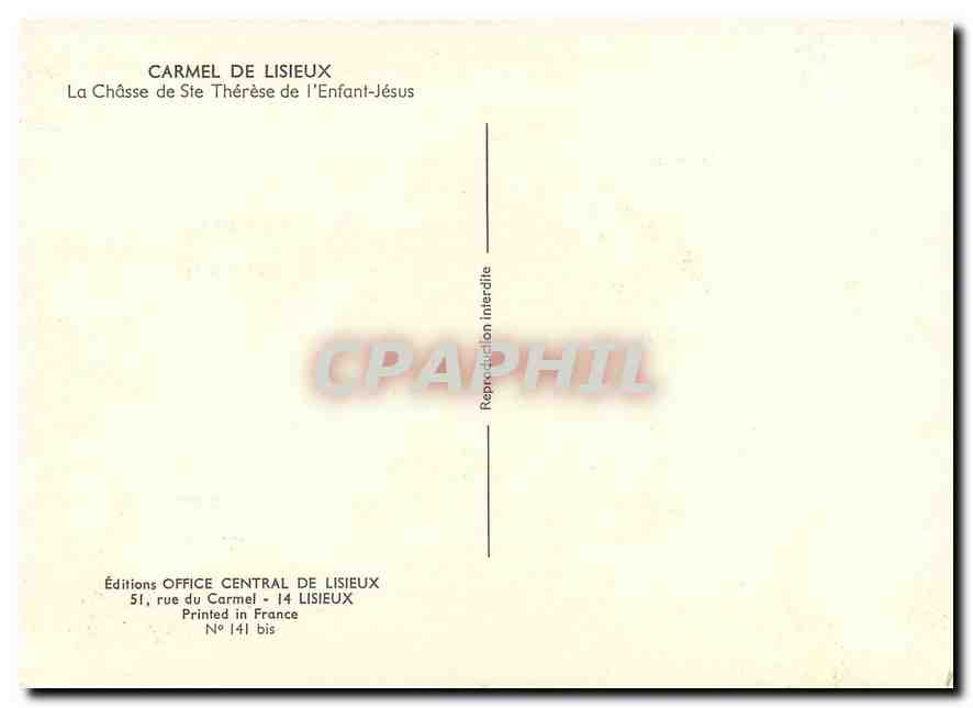 CPM Carmel de Lisieux La chasse de Ste Therese de l'Enfant Jesus — Rückseite