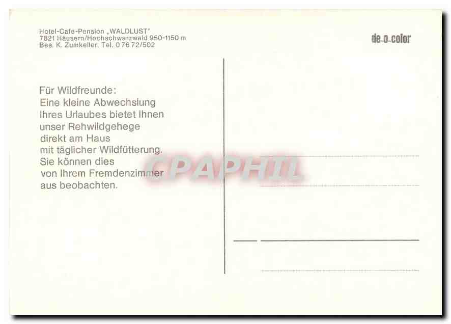 CPM Hotel Cafe Pension Waldlust Hausern Biches — Rückseite