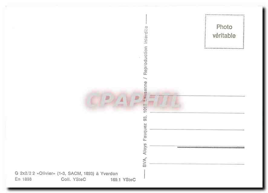 CPM G 2x2/2 2 "Olivier" a Yverdon en 1898 — Verso