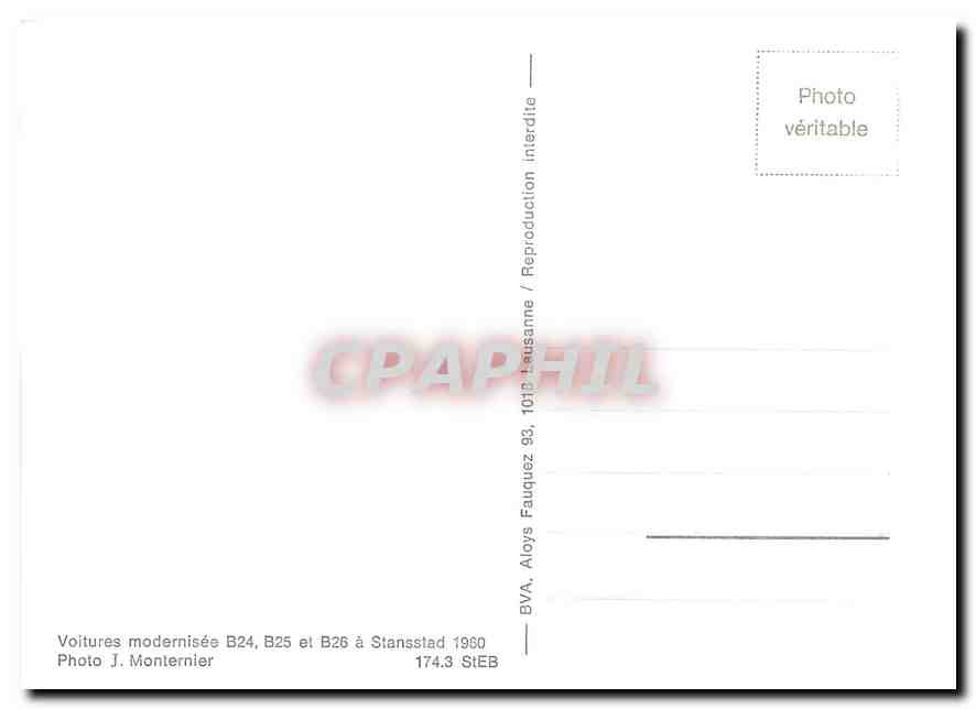 CPM Voitures mordernisee B24 B25 et B26 a Stansstad 1960 — Verso