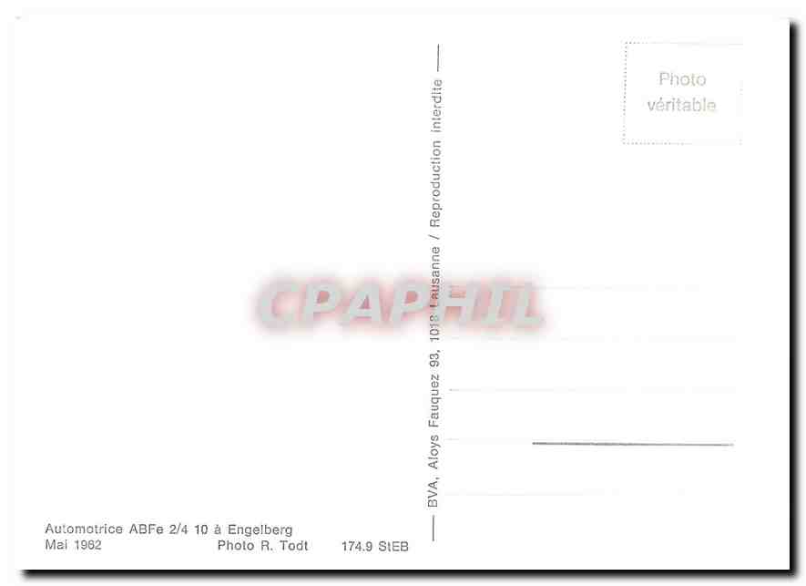 CPM Automotrice ABFe 2/4 a Engelberg Mai 1962 — Verso