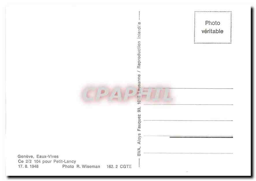 CPM Geneve Eaux-Vives Ce 2/2 104 pour Petit-Lancy 17.8.1948 — Verso