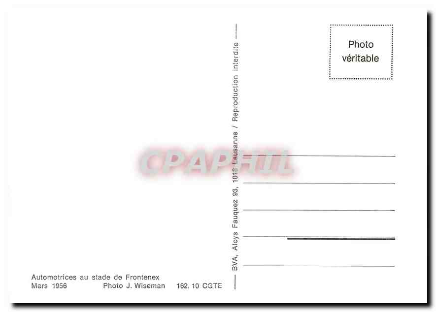 CPM Automotrices au stade de Frontenex Mars 1956 — Verso